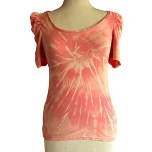 Womens Top Size Medium Pink Reworked Hippie Puff Sleeve Tie Dye Girly Festival